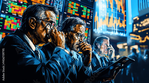 Depiction of stock market traders reacting to interest rate changes (4)