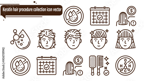 Keratin hair procedure collection icon vector