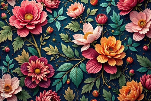 Intricate woven floral tapestry, seamless repeat, ethnic pattern, fabric texture, damask