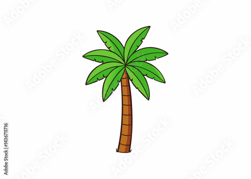 Lush Palm Tree on a Sunny Day: A vibrant illustration of a palm tree, its verdant fronds reaching towards a bright, inviting sky, evoking feelings of warmth and tropical serenity.