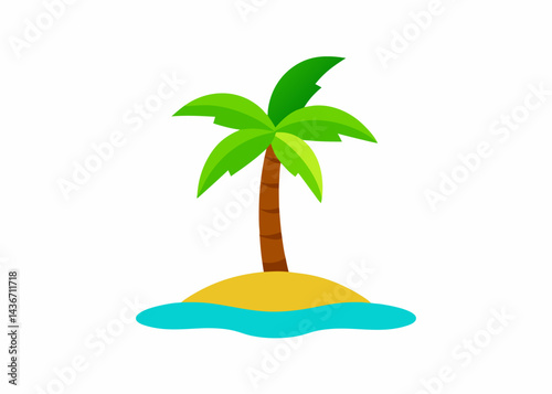Tropical Island Paradise: A single palm tree stands tall on a small sandy island, with the vibrant blue ocean surrounding it.