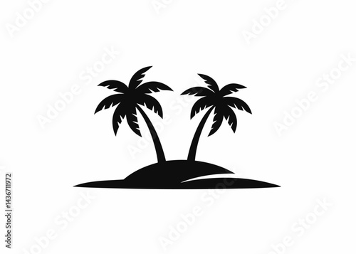 Tropical Paradise Silhouette: A stylized silhouette of two palm trees on a serene island, evoking a sense of tranquility and escape.