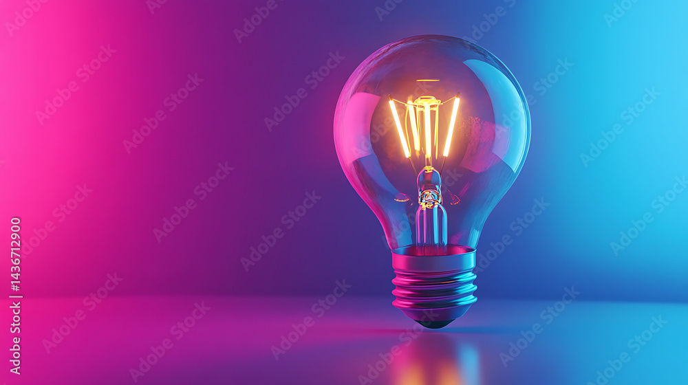 Glowing light bulb with colorful pink and blue gradient background. Glowing light bulb with colorful pink and blue gradient background.