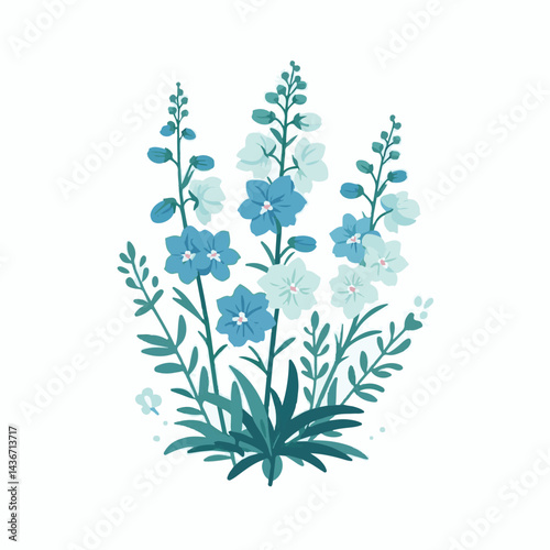larkspur, flower, blossom, plant, floral, botanical, nature, isolated, illustration, drawing, hand drawn, marigold, graphic, garden, daffodil, vector, rose, art, design, set, summer, background, daisy