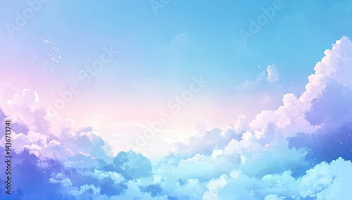 Pastel sky with soft clouds.  A serene and dreamy vista of a beautiful, colorful sky. Soft pastel colors blend smoothly, creating a tranquil and peaceful atmosphere. 