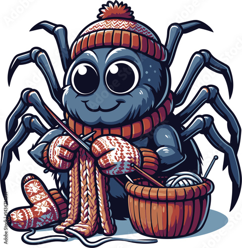 spider knitting vector cartoon illustration mascot