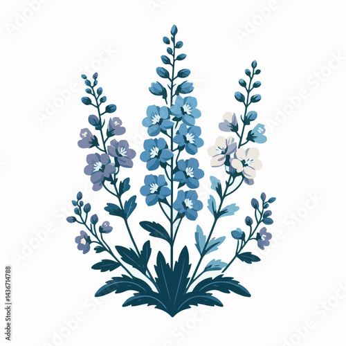 larkspur, flower, blossom, plant, floral, botanical, nature, isolated, illustration, drawing, hand drawn, marigold, graphic, garden, daffodil, vector, rose, art, design, set, summer, background, daisy