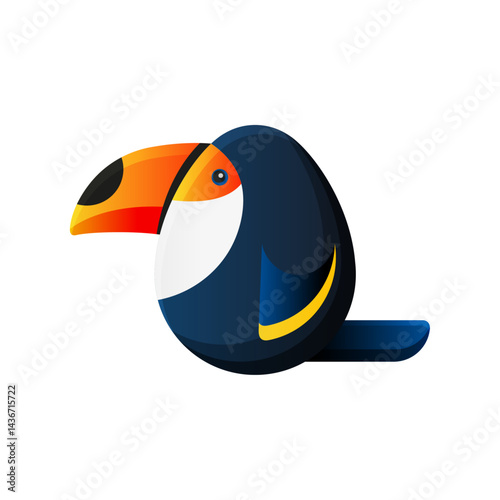 Simplified concept of egg shaped Toucan isolated on white background
