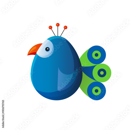 Colorful vector illustration of Peacock isolated on white background. Egg shaped bird