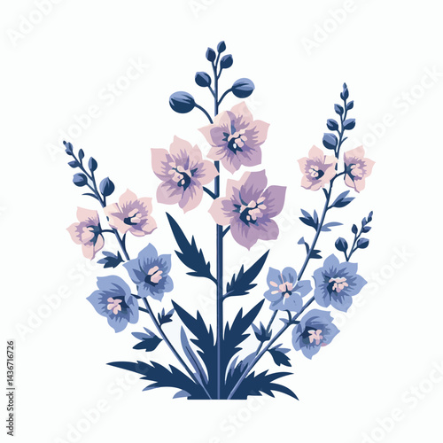 larkspur, flower, blossom, plant, floral, botanical, nature, isolated, illustration, drawing, hand drawn, marigold, graphic, garden, daffodil, vector, rose, art, design, set, summer, background, daisy