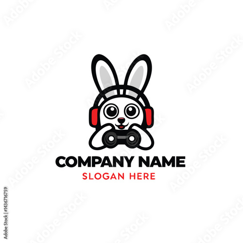 Cute rabbit with headphones and binoculars, perfect for a gaming company logo