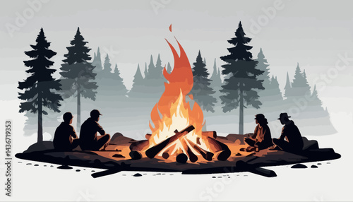 A group of people sitting around a campfire