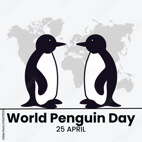 Cute little penguin. Vector flat cartoon illustration isolated on white. Banner, postcard. Penguin awareness day. World Penguin Day, Inscription, signed picture. Character, Antarctic animal, Polar.