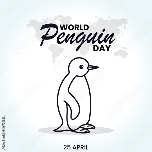 Cute little penguin. Vector flat cartoon illustration isolated on white. Banner, postcard. Penguin awareness day. World Penguin Day, Inscription, signed picture. Character, Antarctic animal, Polar.