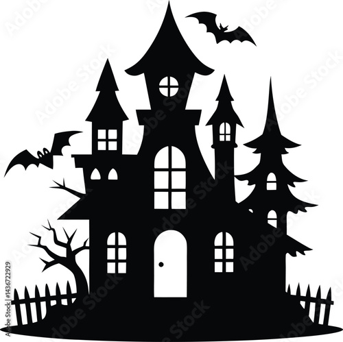 Wallpaper Mural Spooky Halloween Haunted House With Bats and Bare Trees Silhouette Torontodigital.ca