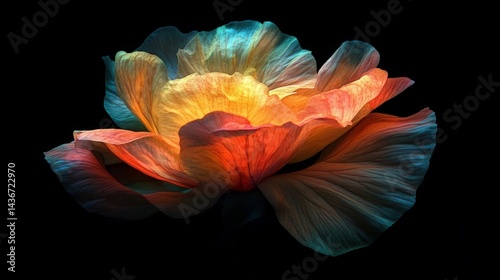 Luminous Colorful Flower on Black Background