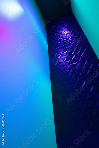 Abstract geometric pattern with a futuristic 3D design in vibrant neon colors.