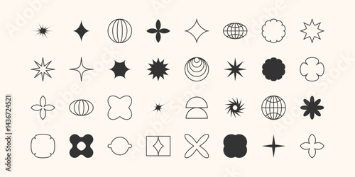 Postmodern geometric abstract shapes, Retro design symbols in Y2K. vector shapes, trendy retro design symbols in Y2K style. Geometric shapes set.