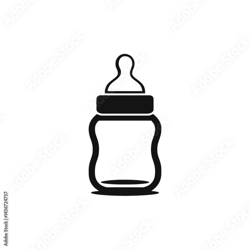 A simple black silhouette of a baby bottle