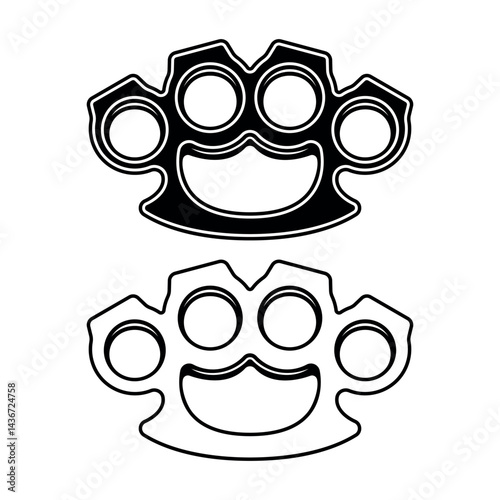 Brass knuckles set of vector two elements in black tattoo style. Perfect for emblem, badge, t-shirt or retro inspired designs. Detailed vintage artwork with bold, hardcore aesthetics