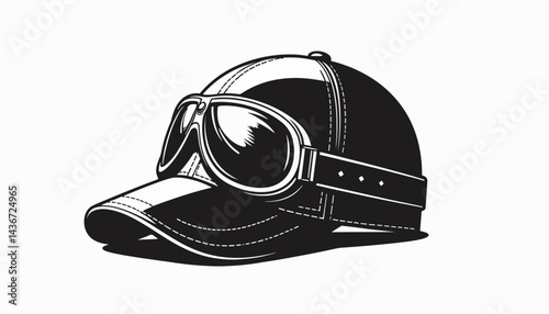 Vintage aviator cap with goggles in geometric style, retro nostalgia