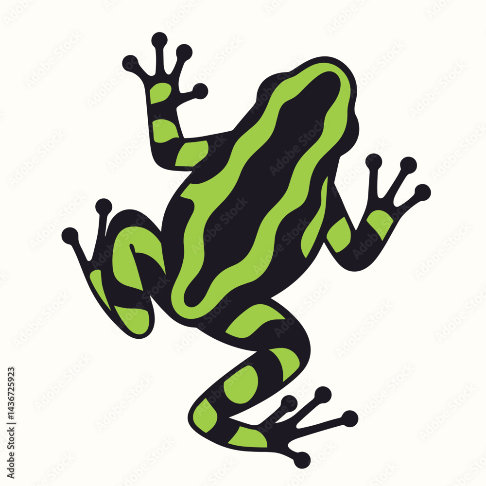 Green Black Poison Dart Frog Illustration Isolated on White Background
