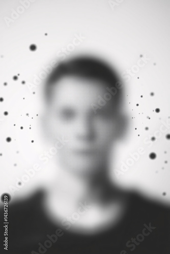 Abstract black and white portrait with dots, modern artistic design, unique and expressive presentation.