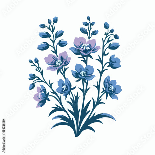 larkspur, flower, blossom, plant, floral, botanical, nature, isolated, illustration, drawing, hand drawn, marigold, graphic, garden, daffodil, vector, rose, art, design, set, summer, background, daisy