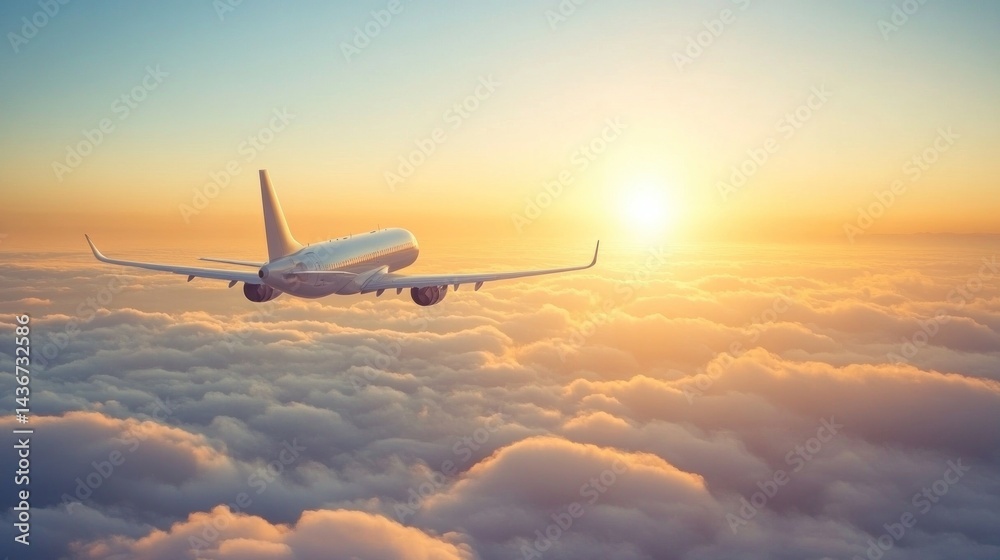 Obraz premium Jet soaring above clouds at sunset