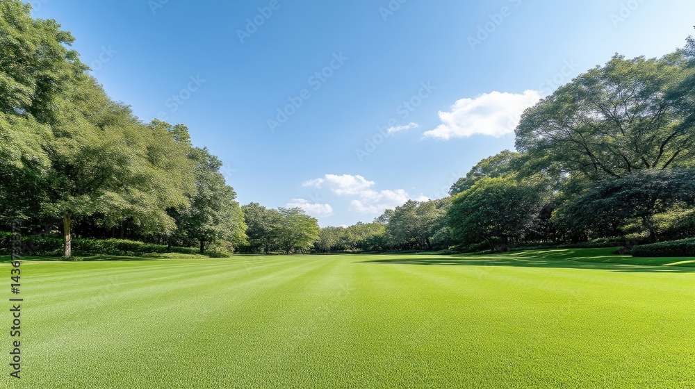 custom made wallpaper toronto digitalVast Green Lawn Lush Trees, Vibrant Summer Style, High-Definition Sunlight, Wide Angle Scenic View, Smooth Texture, Peaceful Serenity, Park Landscape, Bright Sunny Day, Ideal for Nature Ads