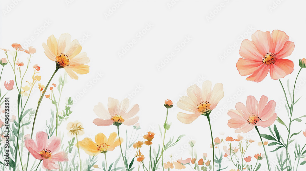 watercolor botanical Chamomile flowers texture template background.Elegant wedding invitation card background . Minimal hand painted Design for wedding or Valentine's Day watercolor botanical Chamomile flowers texture template background.Elegant wedding invitation card background . Minimal hand painted Design for wedding or Valentine's Day