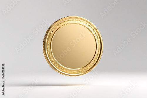 Gold coin mockup floating against white background for design placement
