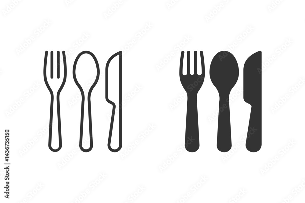 Cutlery icon set. Fork, spoon, and knife, perfect for restaurant menus, food-related websites