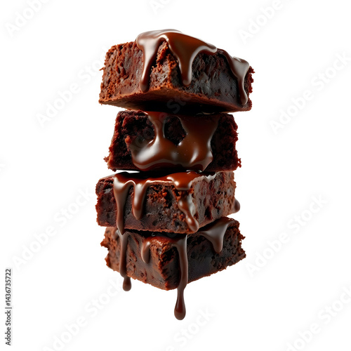 Delicious Stack of Chocolate Brownies Isolated on Transparent Background for Confectionery and Sweets Concept