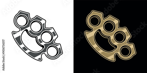 Brass knuckles set of vector two elements in black and gold tattoo style. Perfect for emblem, badge, t-shirt or retro inspired designs. Detailed vintage artwork with bold, hardcore aesthetics