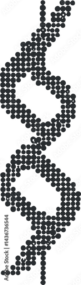 Fototapeta premium Illustration of a black and white DNA double helix structure represented by dots on a white background