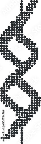 Illustration of a black and white DNA double helix structure represented by dots on a white background