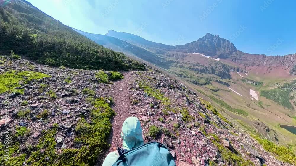 Overhead of Woman Hiking Red Eagle Pass in Glacier National Park