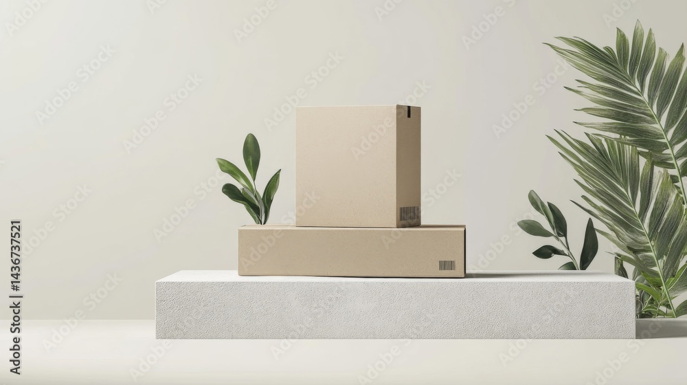 custom made wallpaper toronto digitalBeige Cardboard Boxes on a White Stone Platform