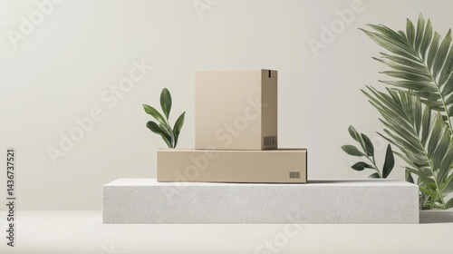 Wallpaper Mural Beige Cardboard Boxes on a White Stone Platform Torontodigital.ca