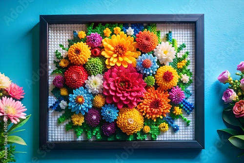 Colorful flower bouquet in a glass vase with pink, orange, and yellow blooms on a black background