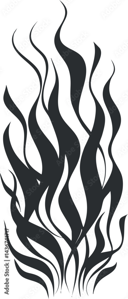 Abstract black flame illustration with flowing shapes representing fire and heat energy Abstract black flame illustration with flowing shapes representing fire and heat energy