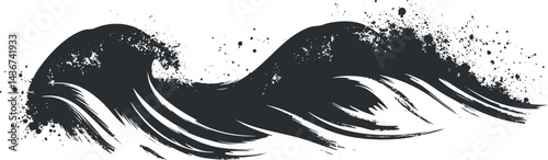 Abstract black and white wave illustration with splashes and dynamic water movement design