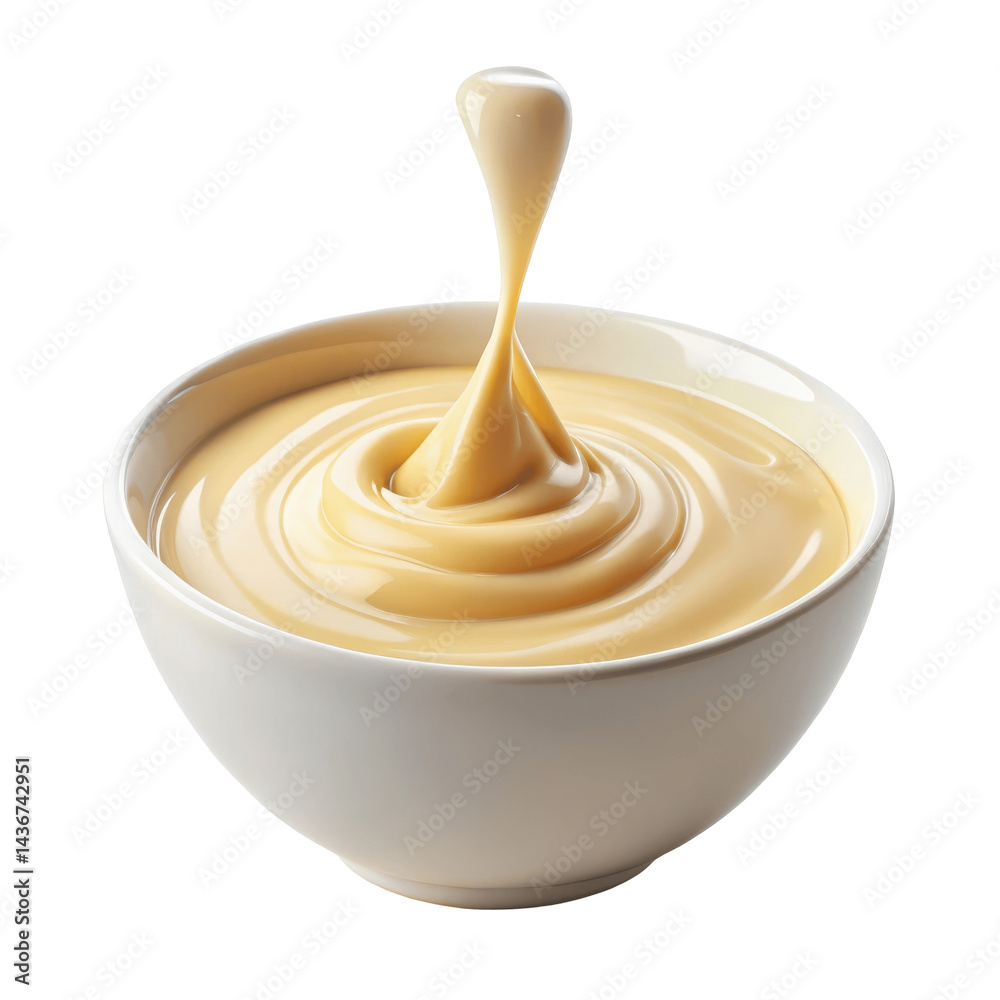 Pouring Condensed Milk Creamy White Bowl Smooth Pouring Condensed Milk Creamy White Bowl Smooth