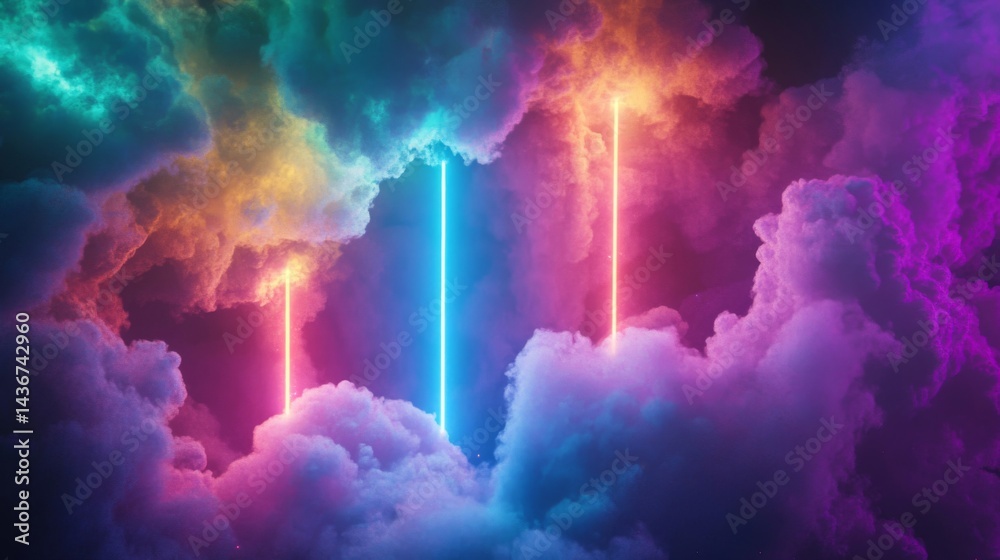 Fototapeta premium Vibrant Neon Lights Pierce Colorful Cloudscape