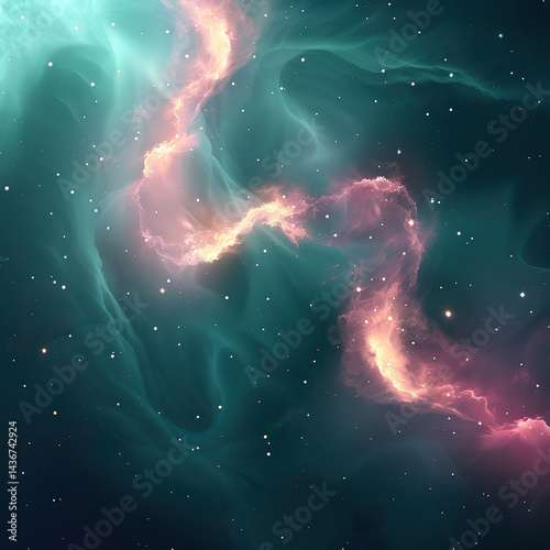 A colorful galaxy with a pink and blue swirl
