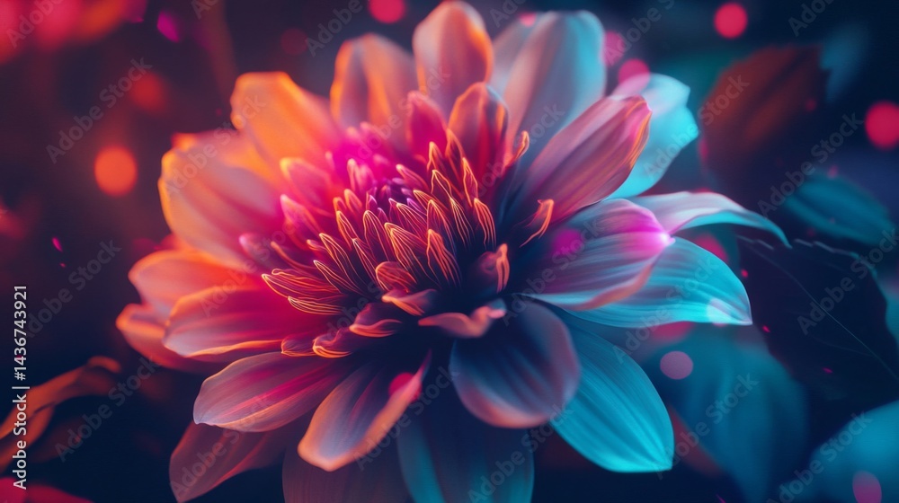 Vibrant Neon Flower Closeup with Bokeh Background Vibrant Neon Flower Closeup with Bokeh Background