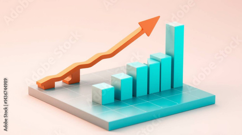 An upward trending bar graph with orange arrow showing growth and positive business performance view created with generative ai
