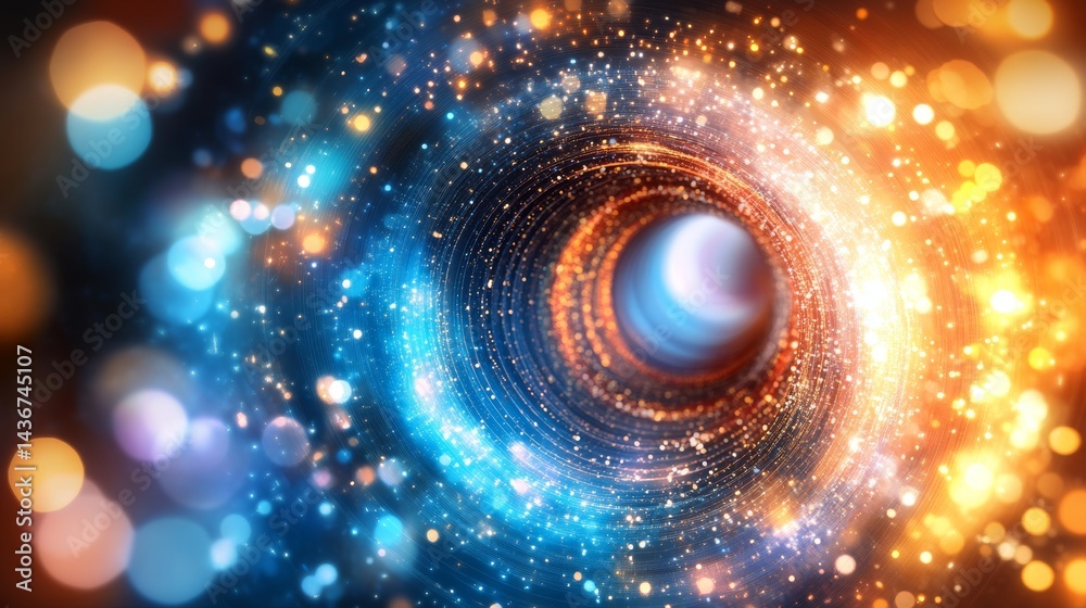 Obraz premium An illustration of a steampunk time vortex tunnel that glows with blue and orange hues, accompanied by a clock representing time