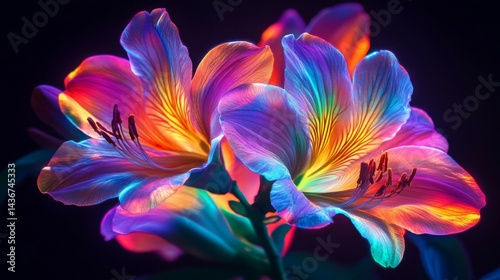 Vibrant Iridescent Flowers in Dark Background